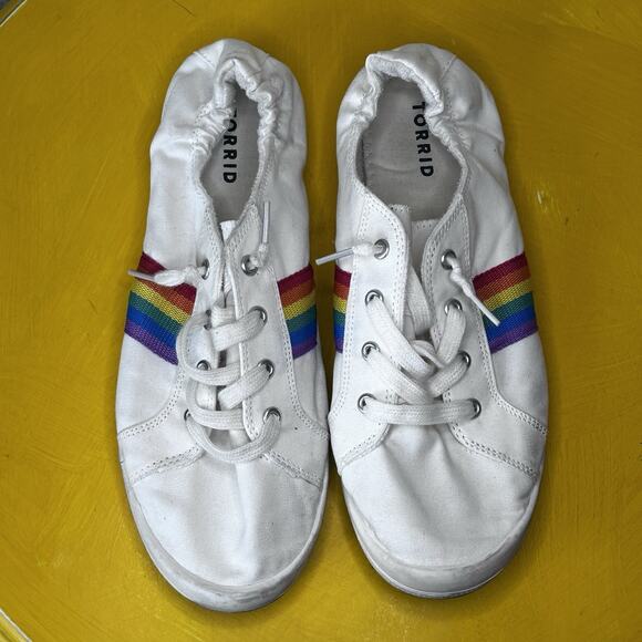 Torrid Rainbow Lace-Up Sneakers Women's Size 10 WW White Pride Month Shoes - Picture 1 of 9